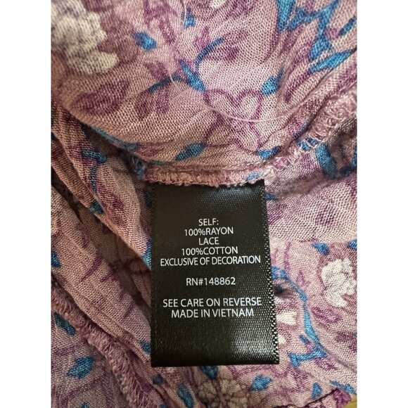 Torrid Women’s Peasant Top Size 00 Purple Floral‎ Crochet Short Sleeve Babydoll - Picture 4 of 11